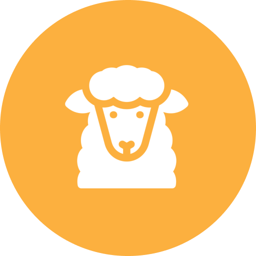 Sheep icon on orange circular background.
